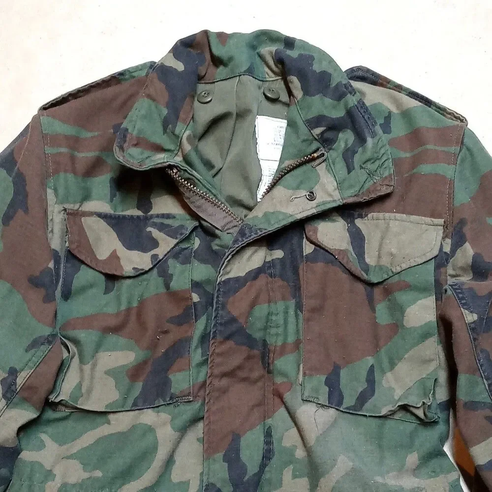 Vintage US Military M65 Field Jacket Woodland Camo Cold Weather Coat XS Long - Picture 2 of 13